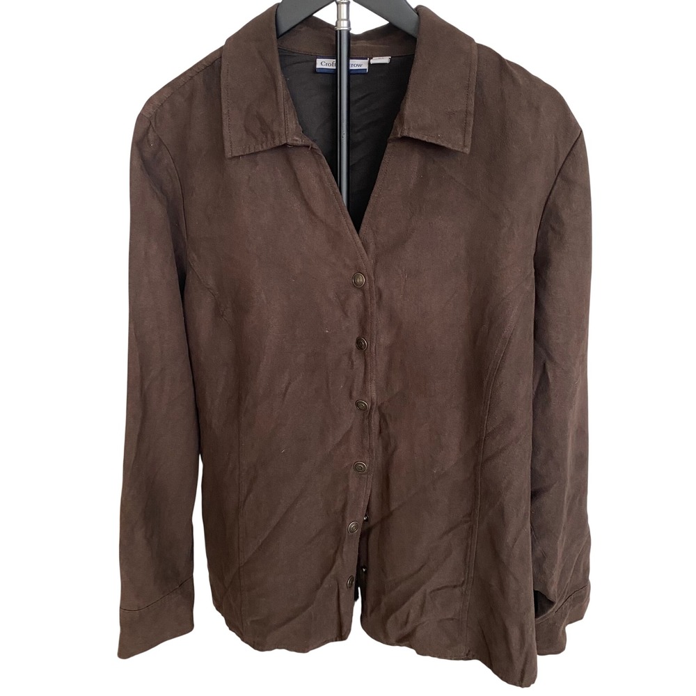 Croft & Barrow Womens XL Faux Suede Button Front Shirt Jacket Brown Shacket